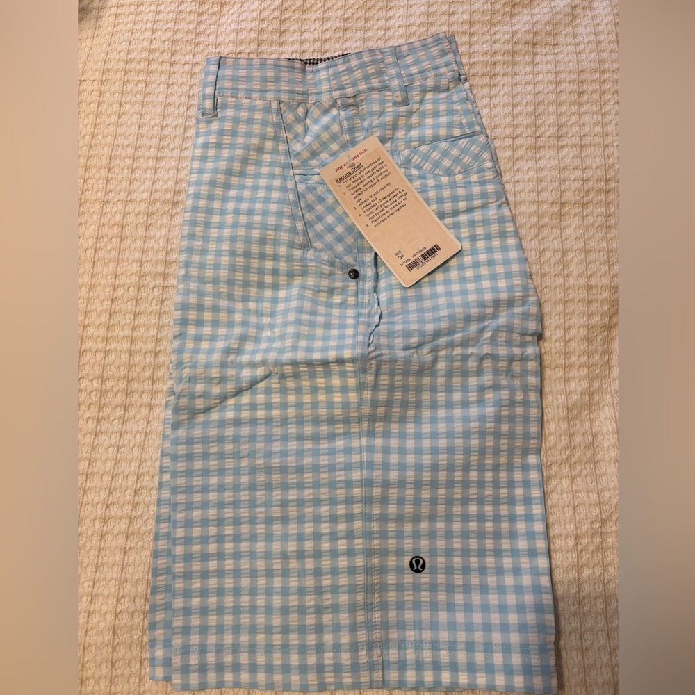 Lululemon Blue Checkered Kahuna Shorts size 34 NWT